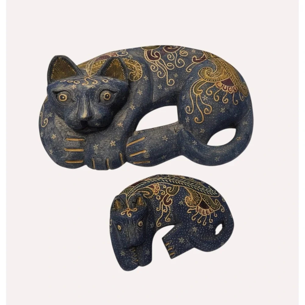 Pier 1 Blue Wooden Handpainted‎ Cats Discontinued Wall Hangings Cat Kitten Vtg